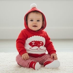 CAT & JACK · BABY SANTA 2PC HOODED TOP + BOTTOM SET - SIZE 0-3M